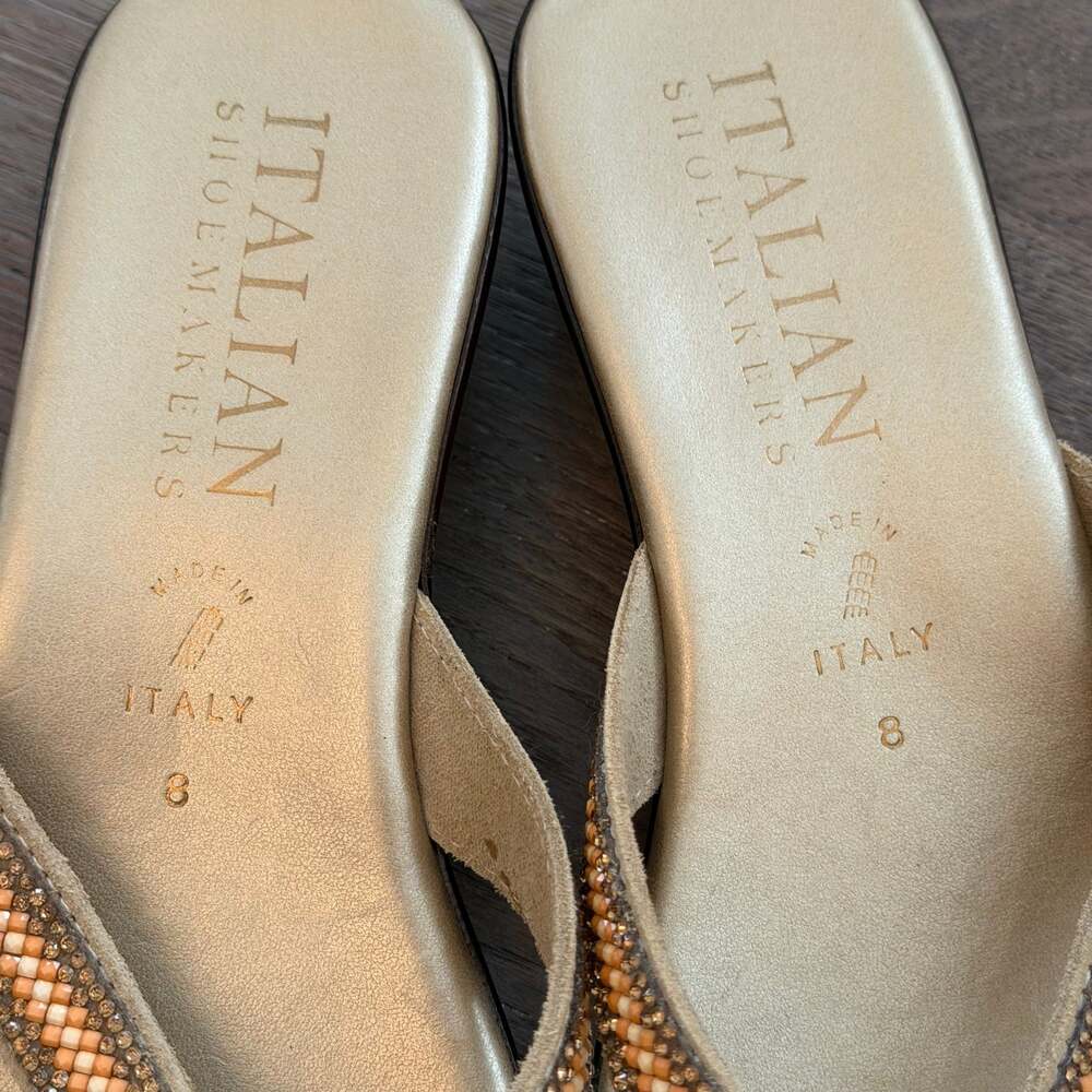 Italian Shoemakers Wedge Sandal Woven Beaded Strap Thong Flip Flop - Sz 8, New! - Picture 4 of 6